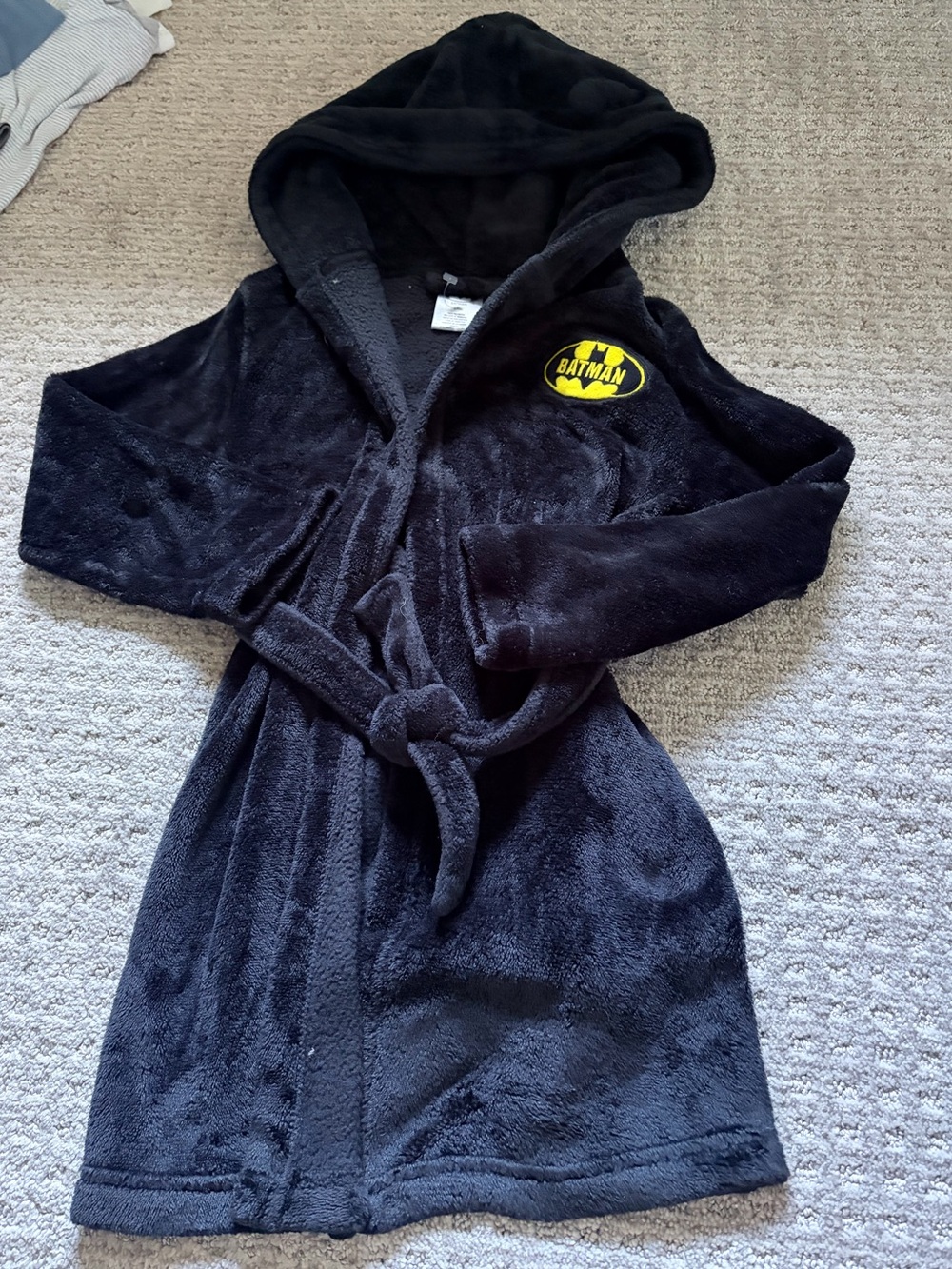 Batman Black Hooded Kids Plush Robe with Yellow Logo
